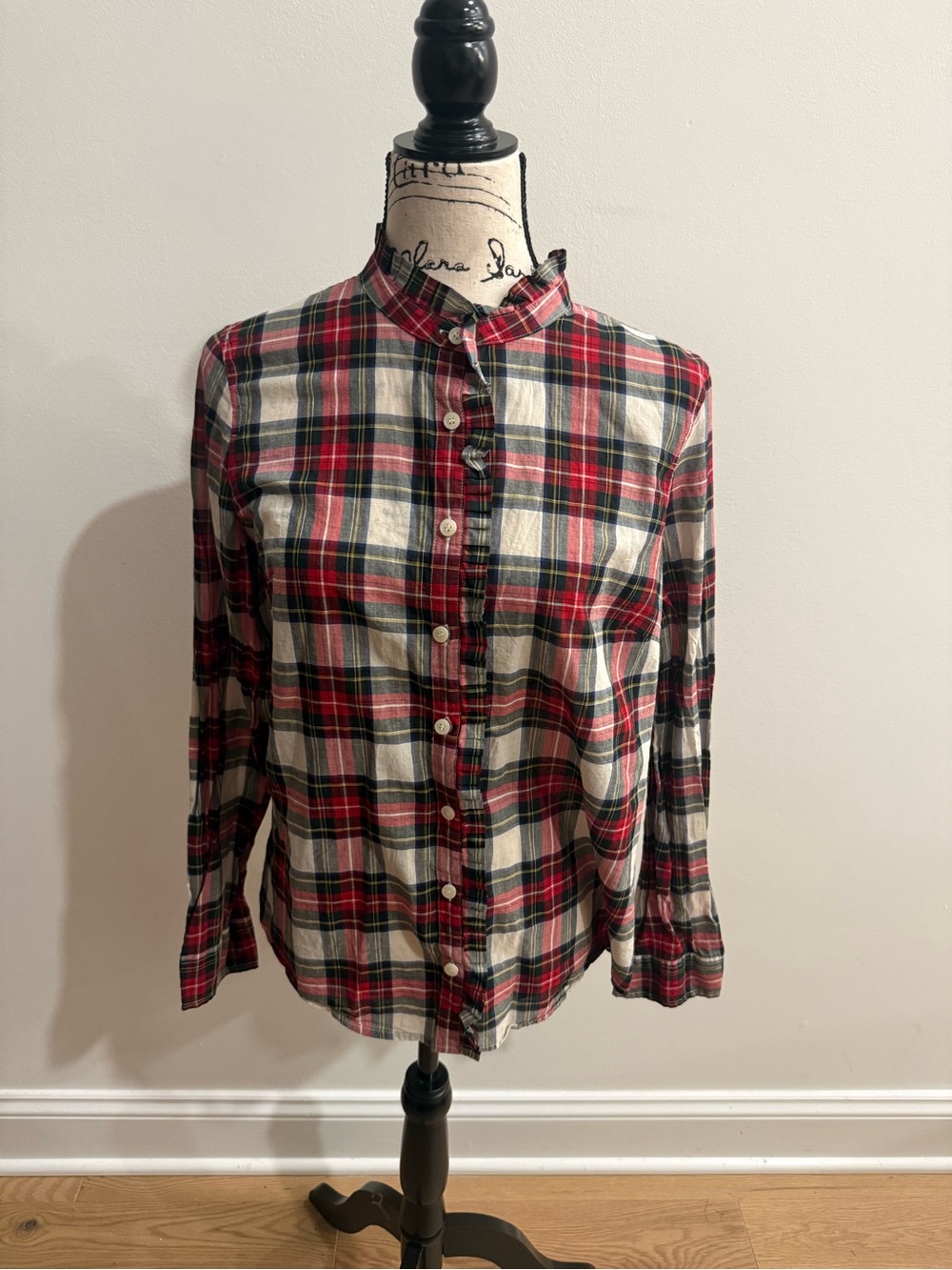J.Crew Tartan Ruffle-Placket Button-Front Shirt — Size M